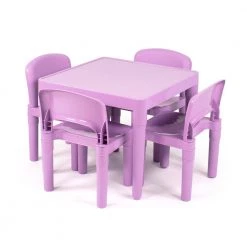 Quinn 5-Piece Purple Square Kids Lightweight Plastic Top Table and Chair Set by Humble Crew -Shabby Chic Shop purple humble crew kids tables chairs tc76870 c3 1000