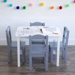 Springfield 5-Piece White/Grey Kids Table and Chair Set by Humble Crew -Shabby Chic Shop white and grey humble crew kids tables chairs tc534 4f 1000