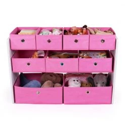 Carly Kids Toy Storage Organizer with 9 Collapsible Fabric Storage Bins, White and Pink by Humble Crew -Shabby Chic Shop white and pink humble crew kids storage cubes wo76856 4f 1000