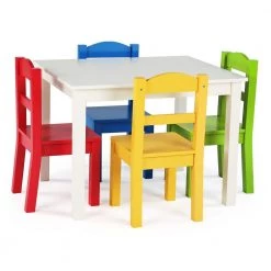 Summit 5-Piece White/Primary Kids Table and Chair Set by Humble Crew