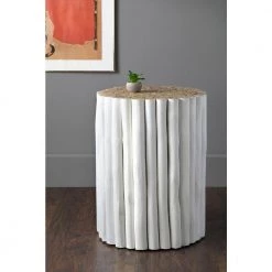 Serenity White Teak Round Stool by East At Main -Shabby Chic Shop white east at main end side tables tt or pl310 wh l 31 1000
