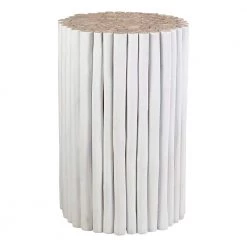 Serenity White Teak Round Stool by East At Main