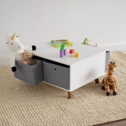Morgan White and Grey Fabric Storage Bin Mid-Century Kids Activity Table by Humble Crew -Shabby Chic Shop white grey humble crew kids tables chairs at70588 40 1000