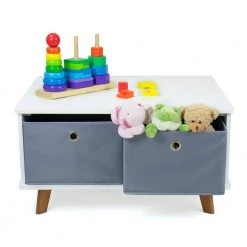 Morgan White and Grey Fabric Storage Bin Mid-Century Kids Activity Table by Humble Crew -Shabby Chic Shop white grey humble crew kids tables chairs at70588 44 1000