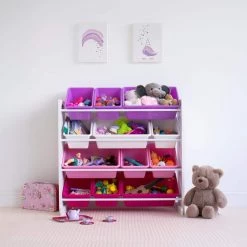 Friends Collection White/Pink/Purple Kids Toy Storage Organizer with 12 Plastic Bins by Humble Crew