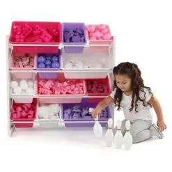 Friends Collection White/Pink/Purple Kids Toy Storage Organizer with 12 Plastic Bins by Humble Crew -Shabby Chic Shop white pink purple humble crew kids storage cubes wo703 a0 1000