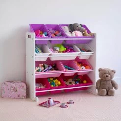 Friends Collection White/Pink/Purple Kids Toy Storage Organizer with 12 Plastic Bins by Humble Crew -Shabby Chic Shop white pink purple humble crew kids storage cubes wo703 c3 1000