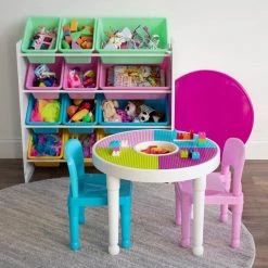 Bright Colors 2-in-1 Plastic Building Block-Compatible Kids Activity Table and 2 Chairs Set by Humble Crew -Shabby Chic Shop white pink purple humble crew kids tables chairs ct642 31 1000